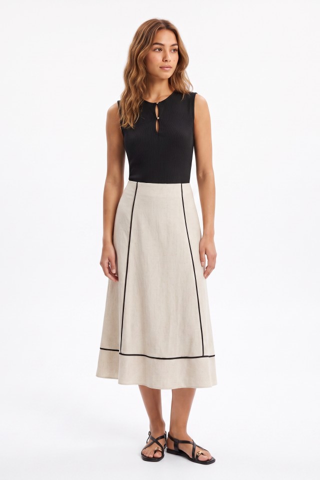 Beige Midi Skirt Striped