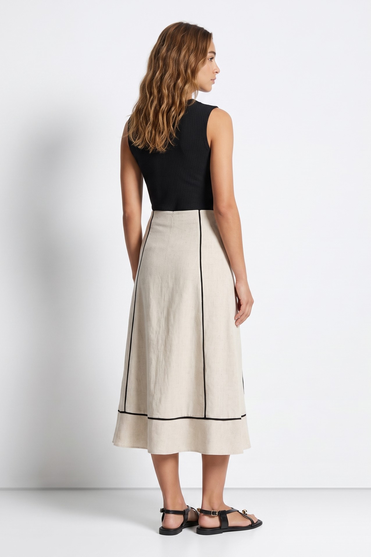 Beige Midi Skirt Striped