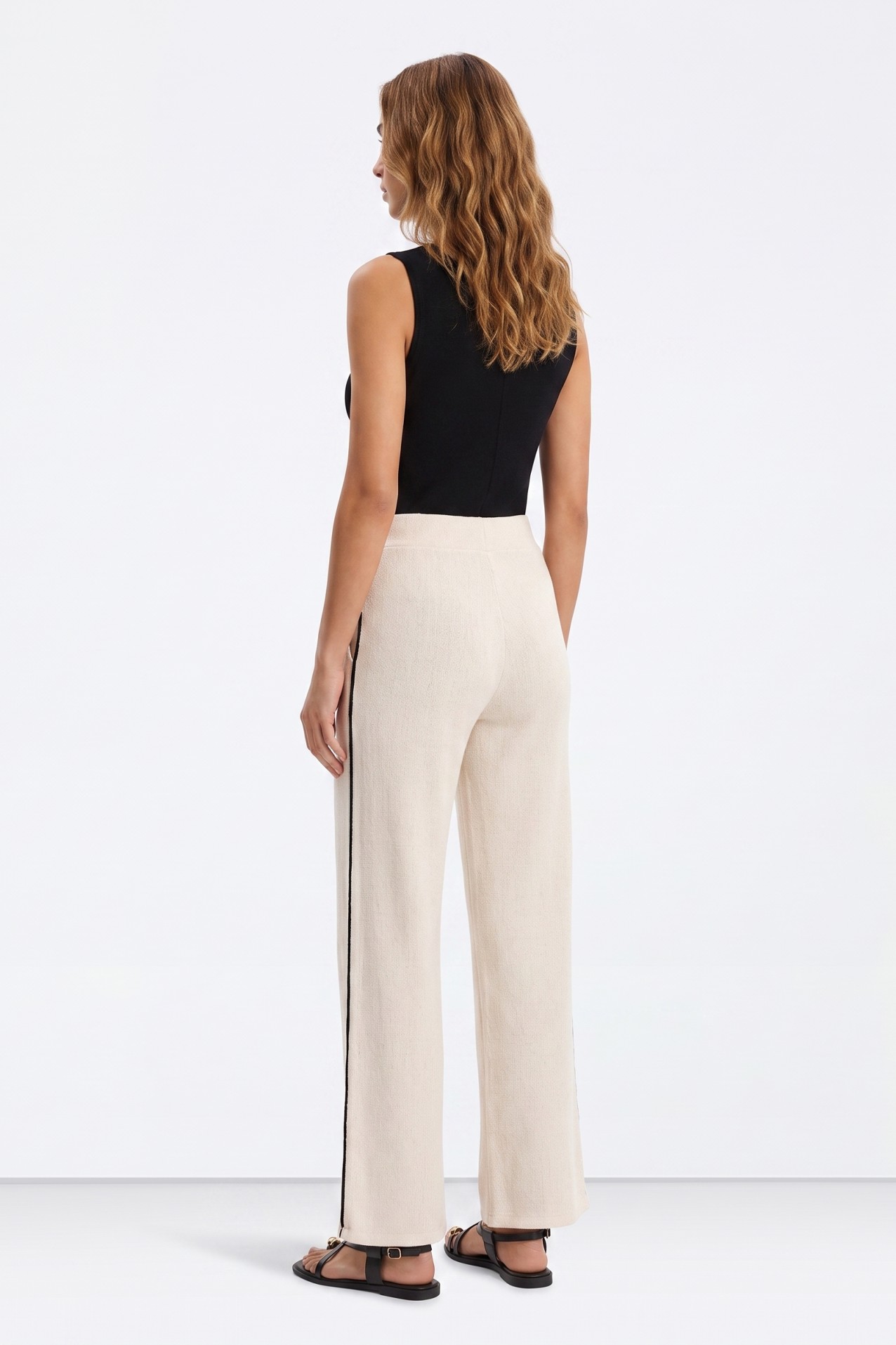 Beige Wide Leg Trousers