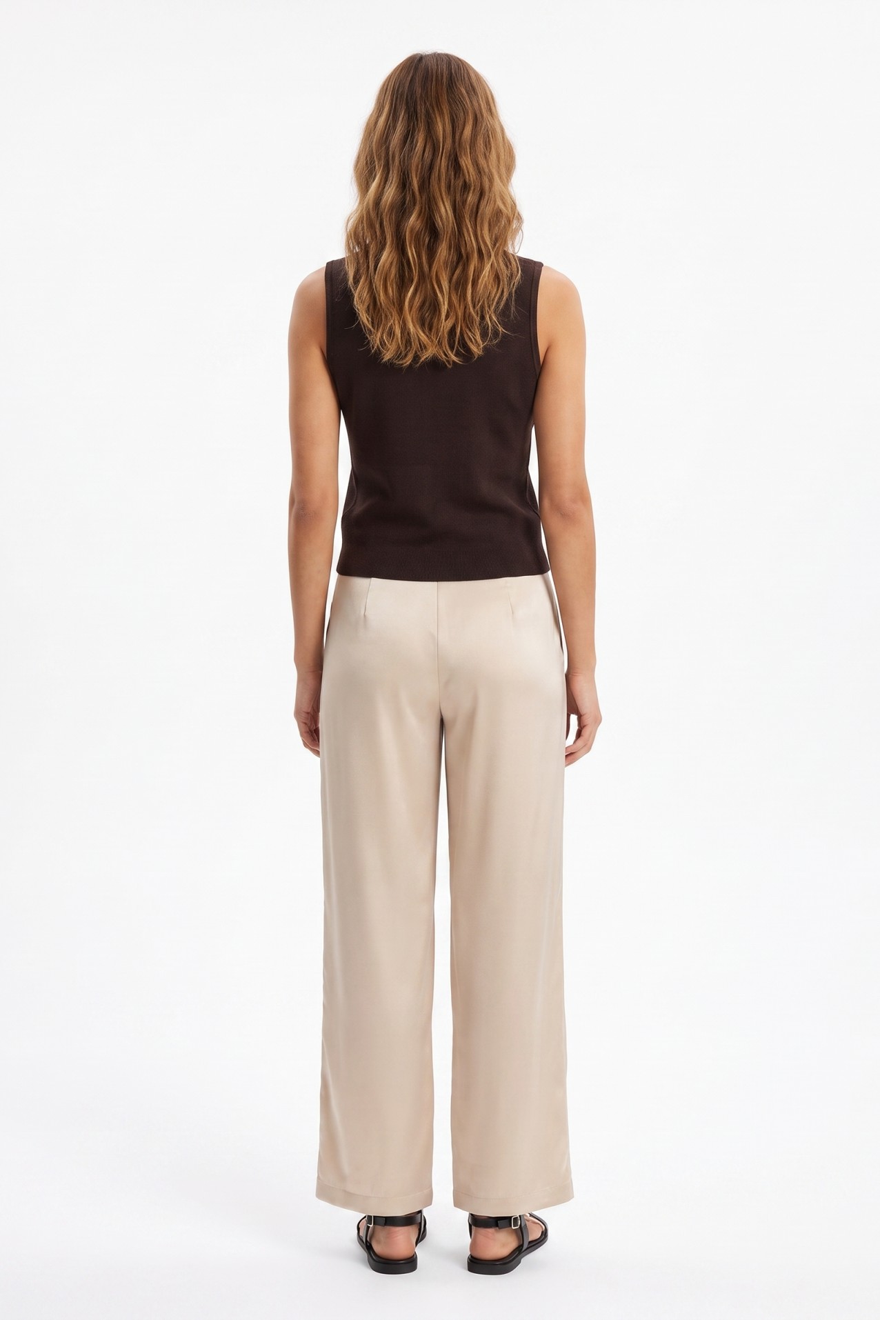 Beige Wide-Leg Flow Pants