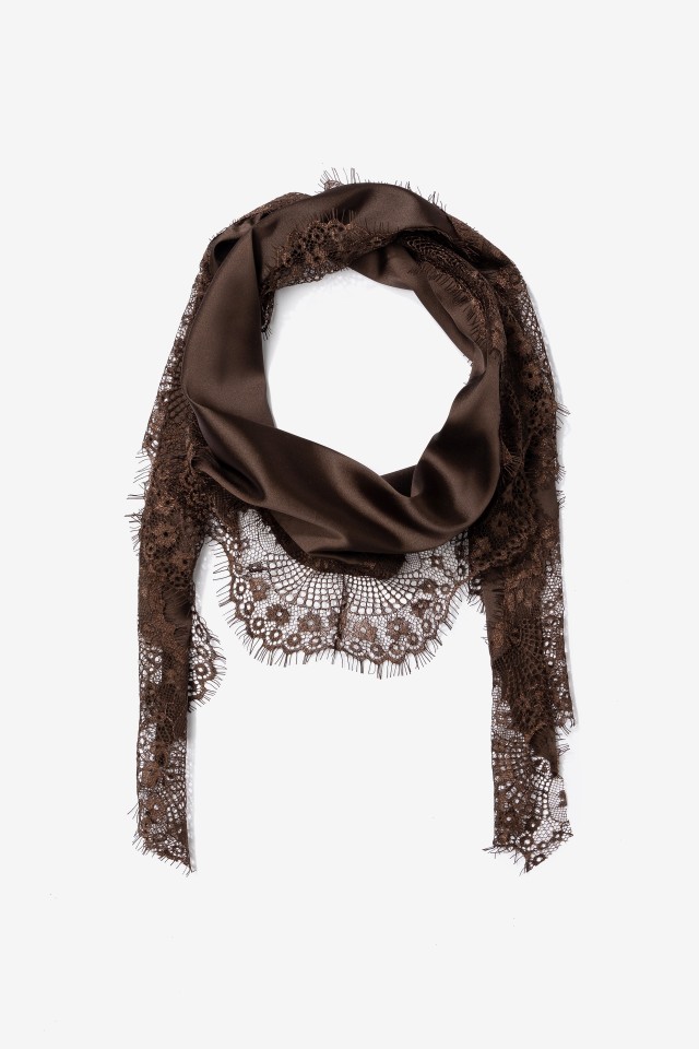 Chocolate Satin Lace Scarf