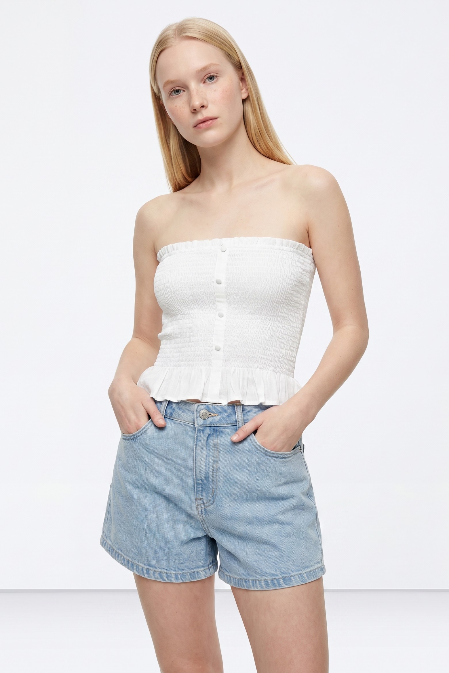 White Strapless Buttoned Top
