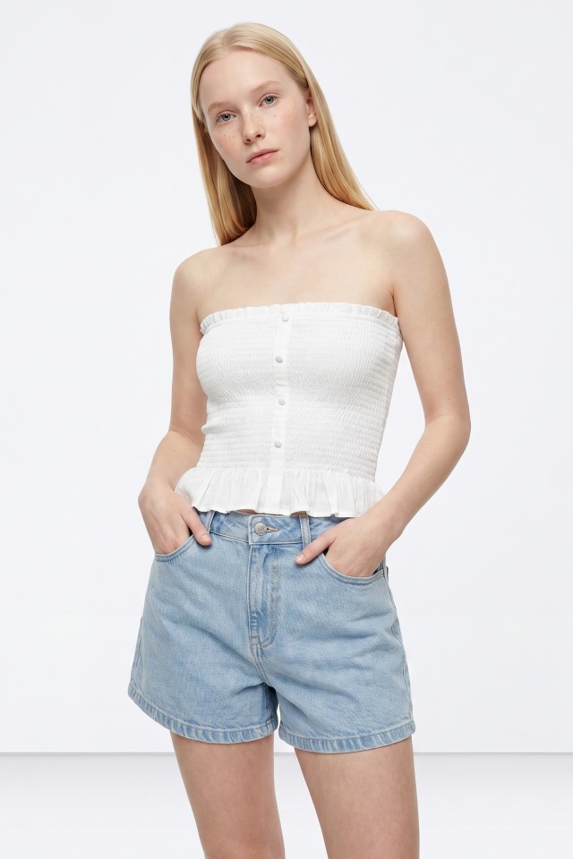 White Strapless Buttoned Top