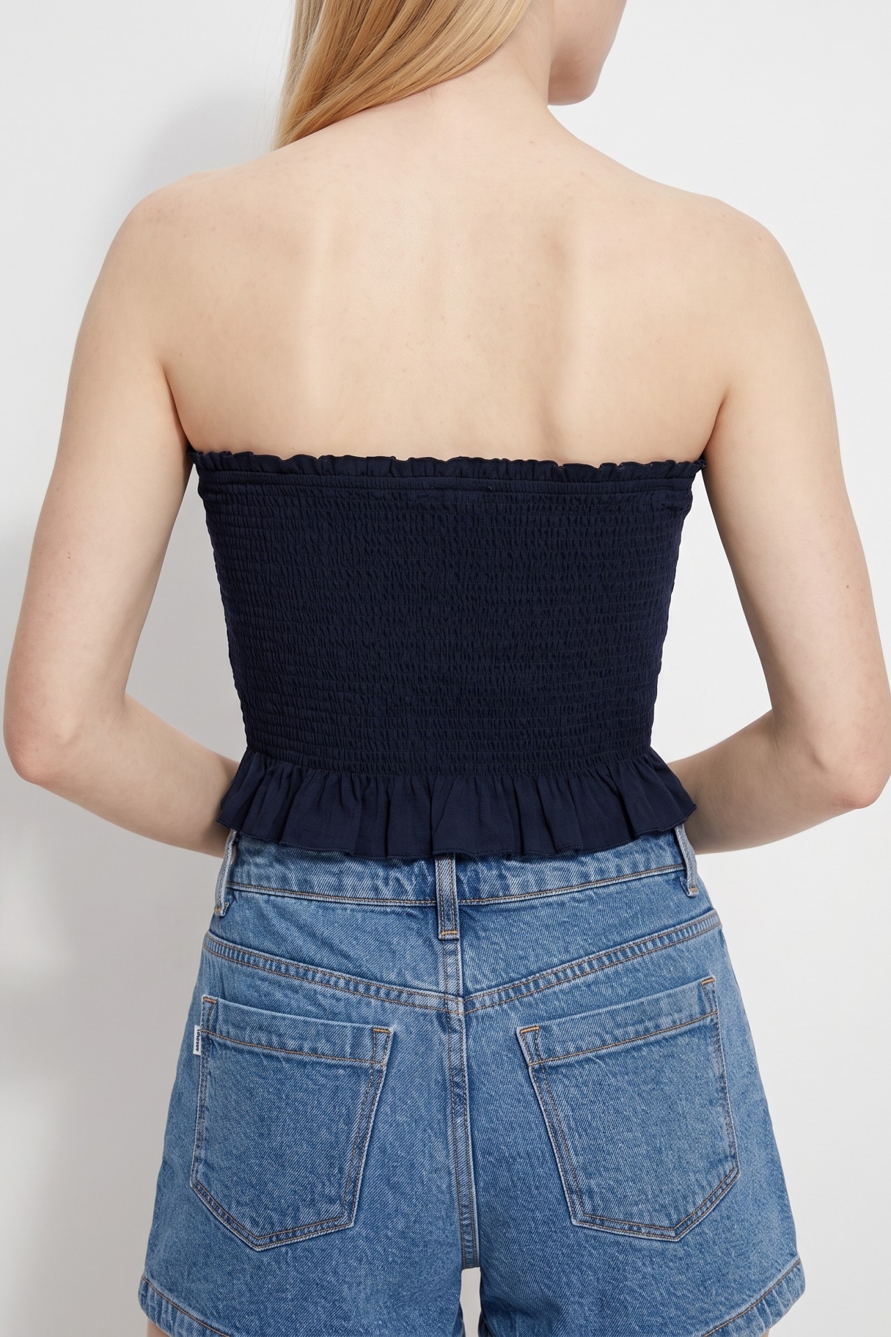 Blue Strapless Cropped Top