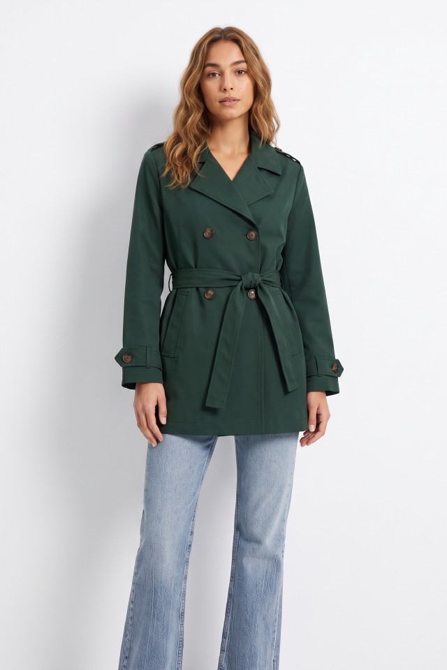 Green Belted Straight Coat