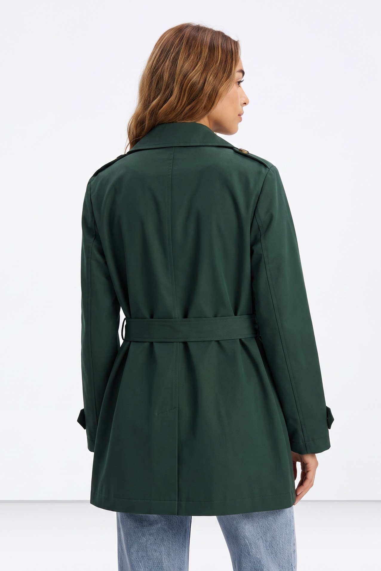 Green Belted Straight Coat