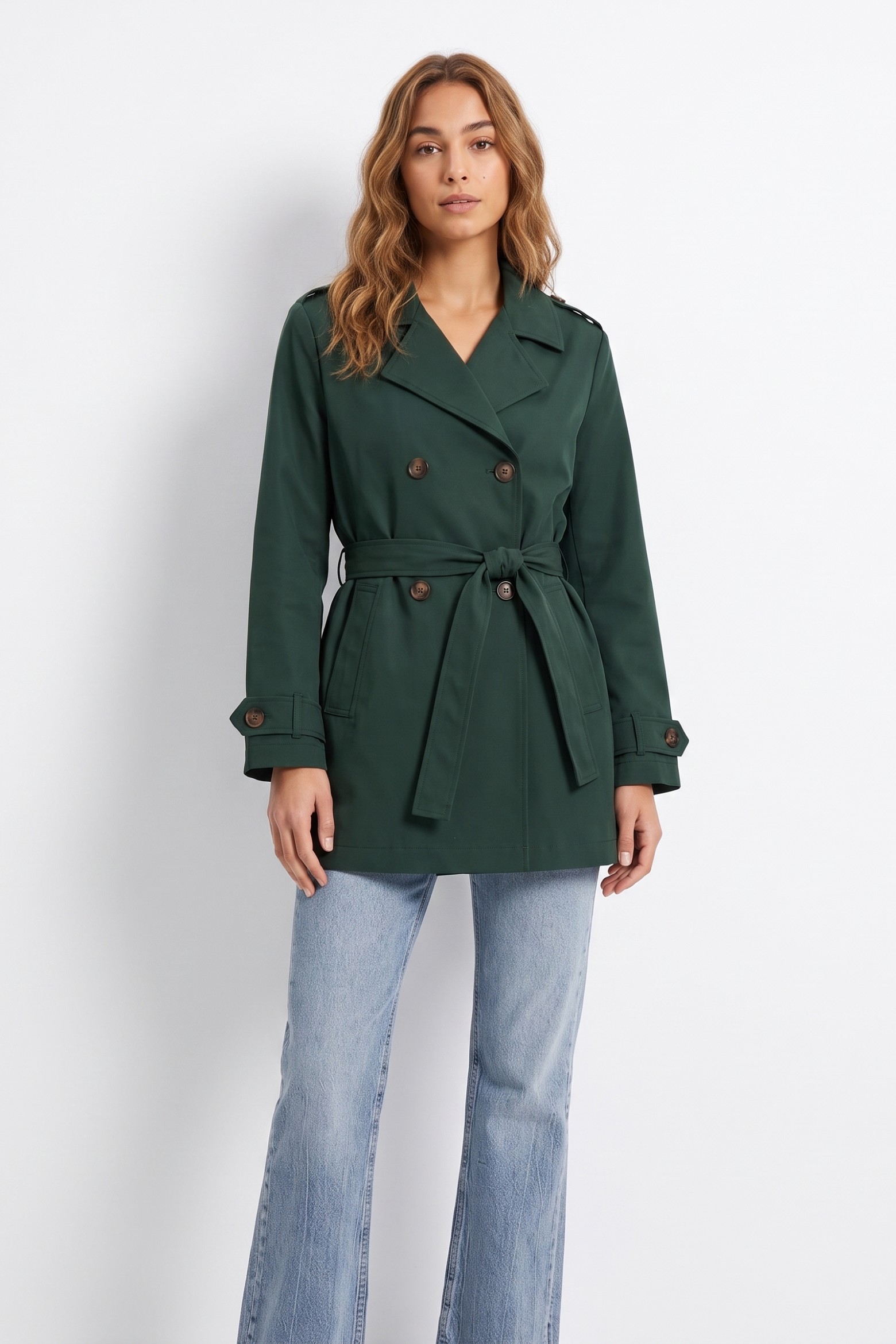 Green Belted Straight Coat