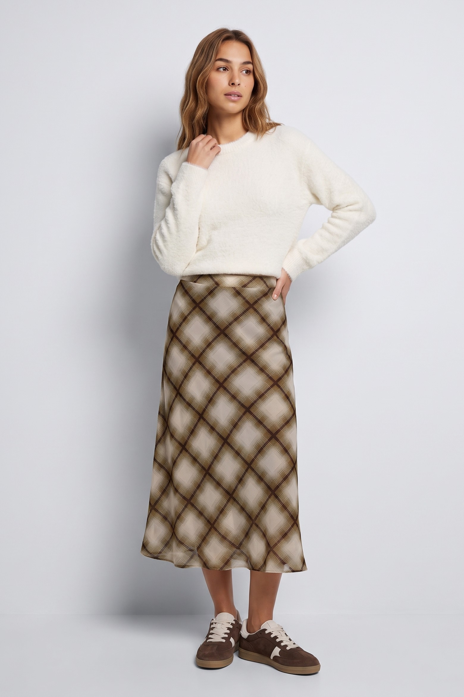 Falda midi geom�trica verde