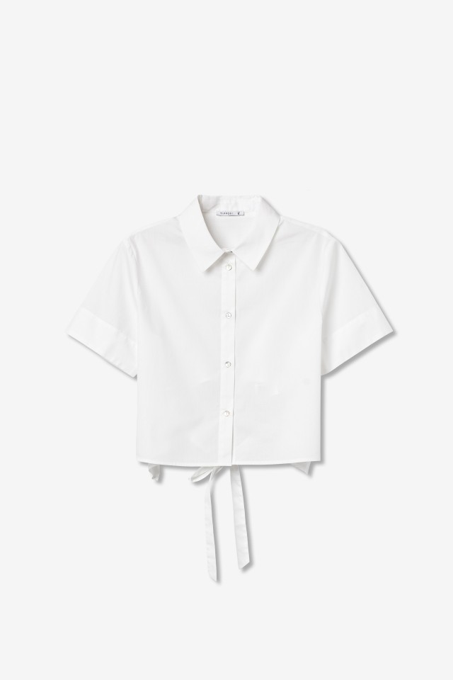 White Cropped Short Sleeve Shirt