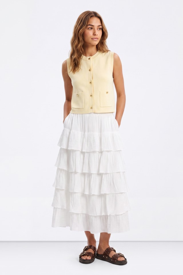 Cream Ruffled Maxi Skirt