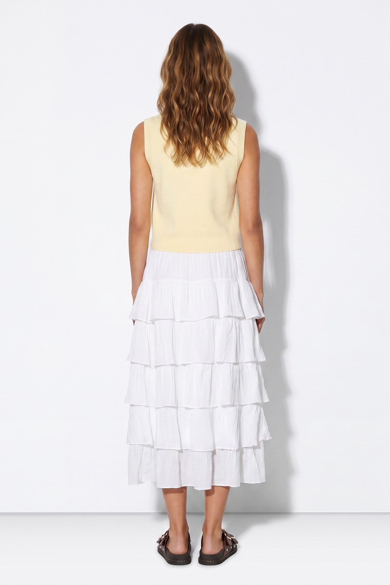Cream Ruffled Maxi Skirt