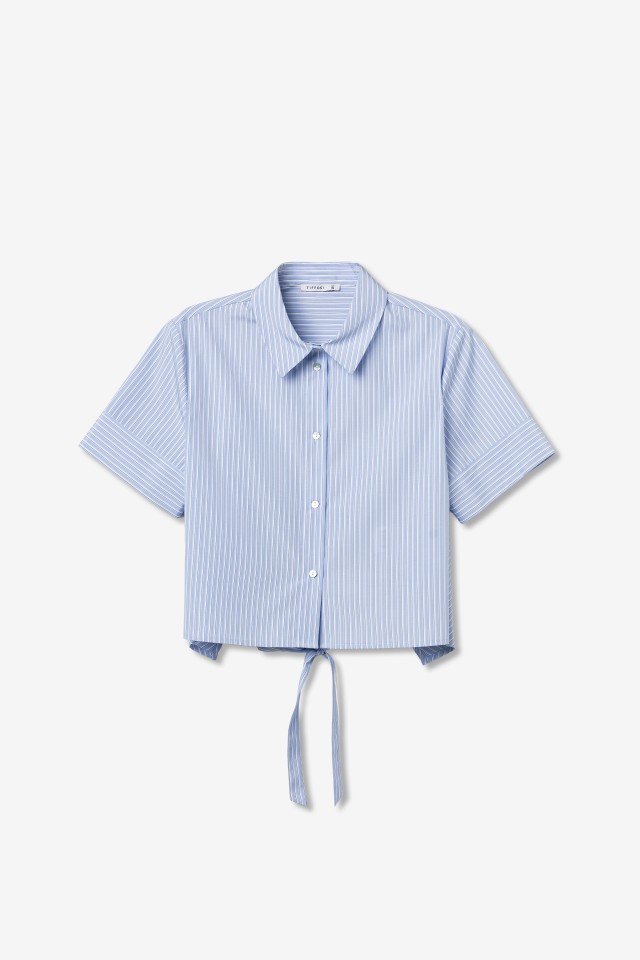 Blue Cropped Short Sleeve Shirt