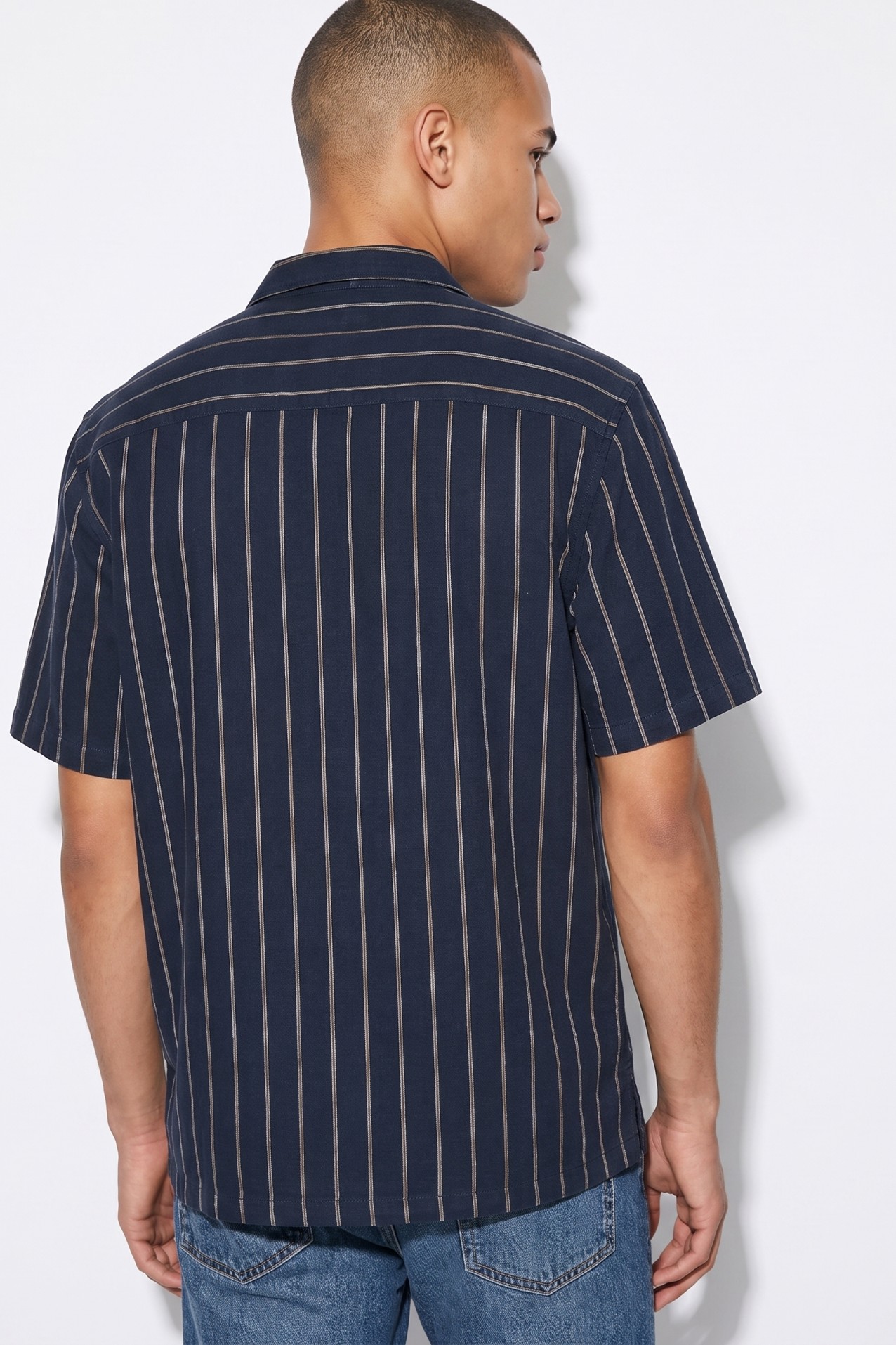 Navy Short Sleeve Stripe Shirt