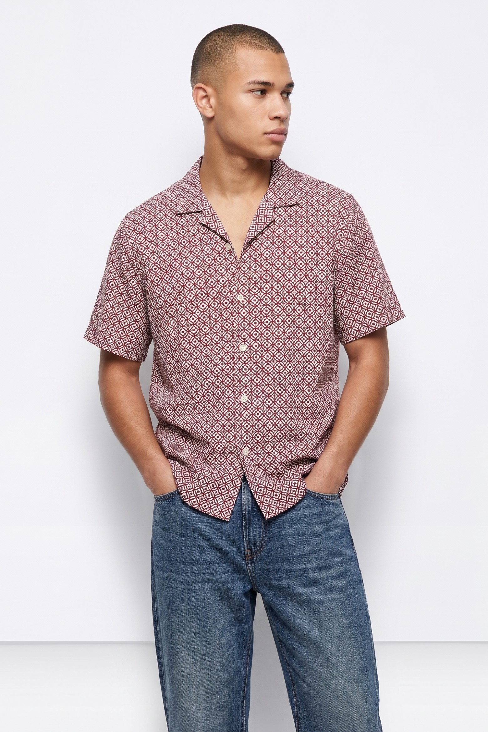 Red Geometric Short Sleeve Shirt