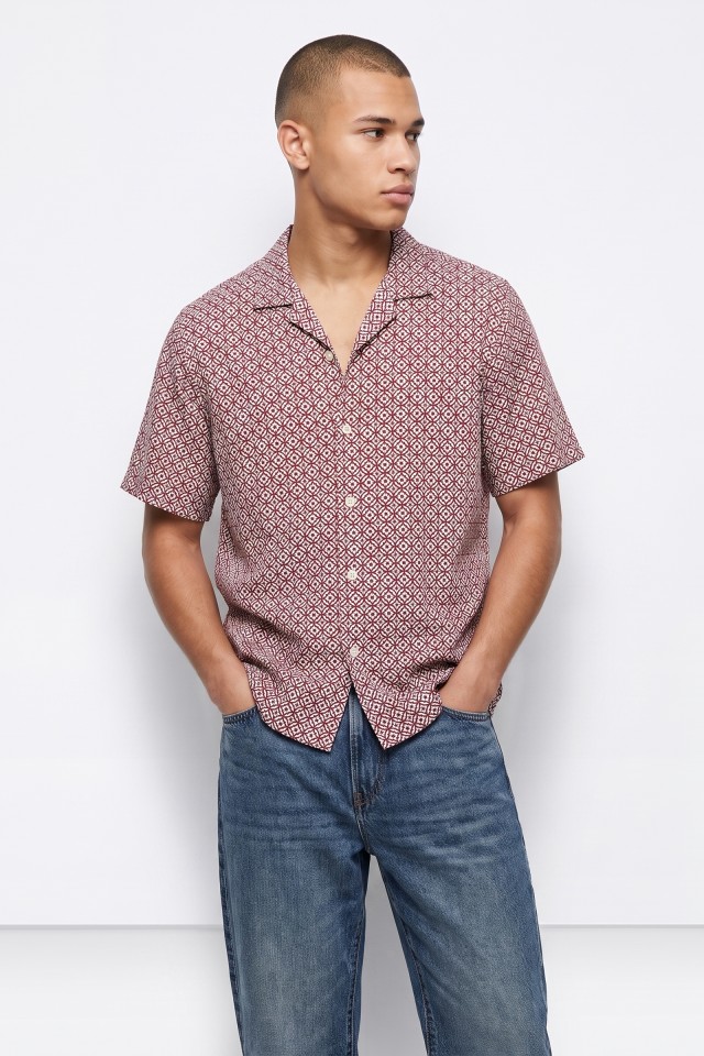 Camisa curta padr�o vermelho