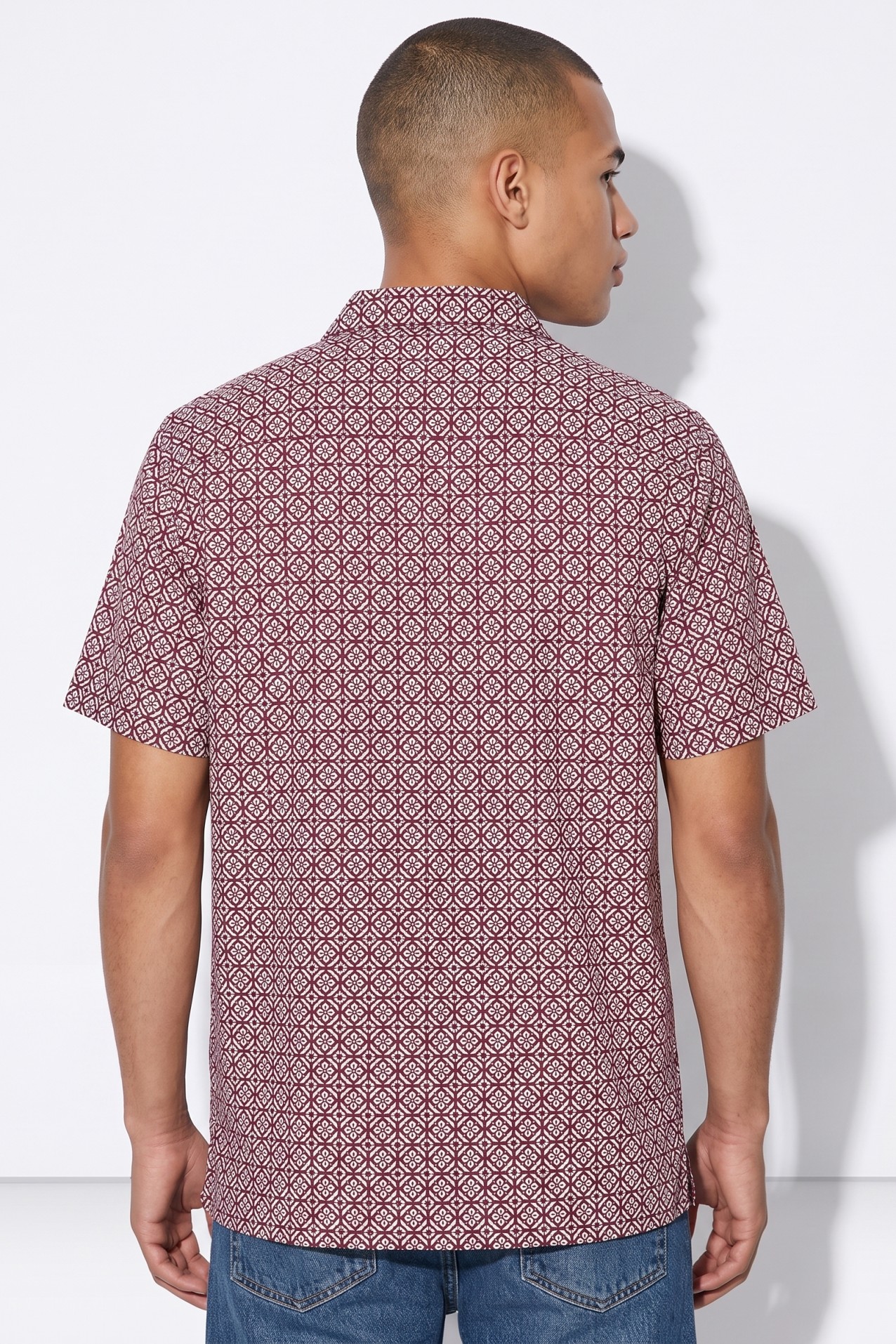 Red Geometric Short Sleeve Shirt