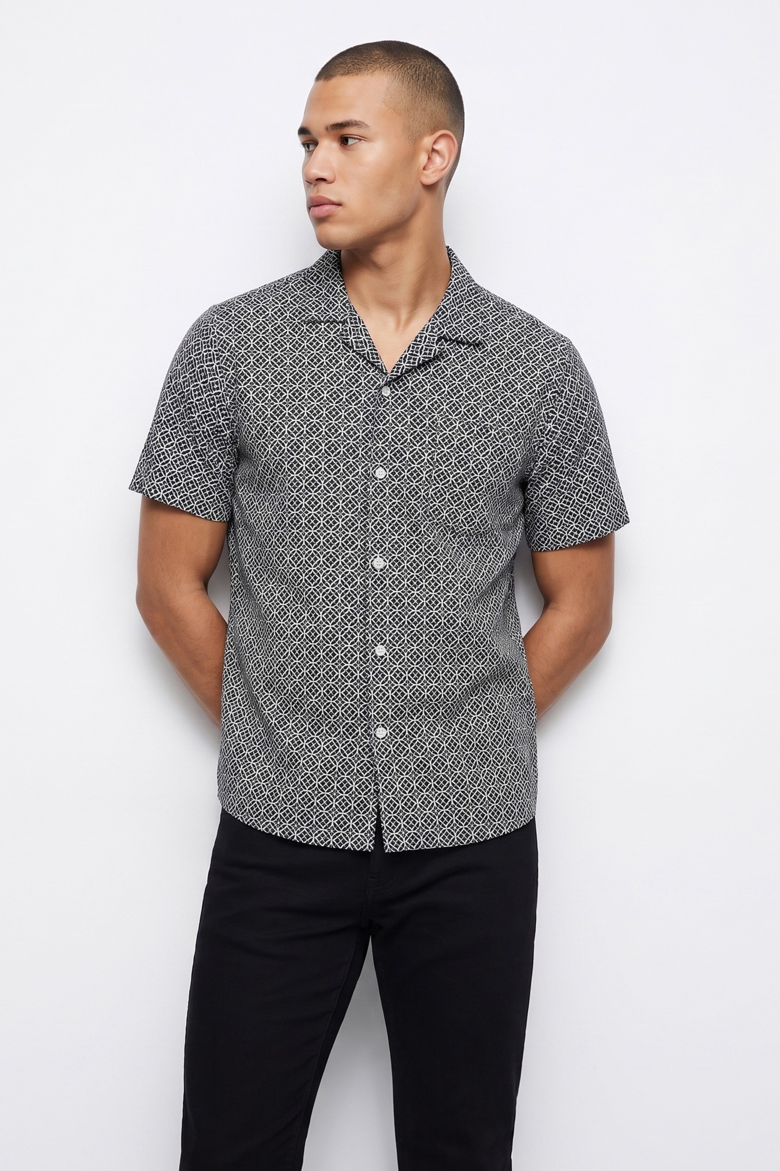 Blue Geometric Short Sleeve Shirt