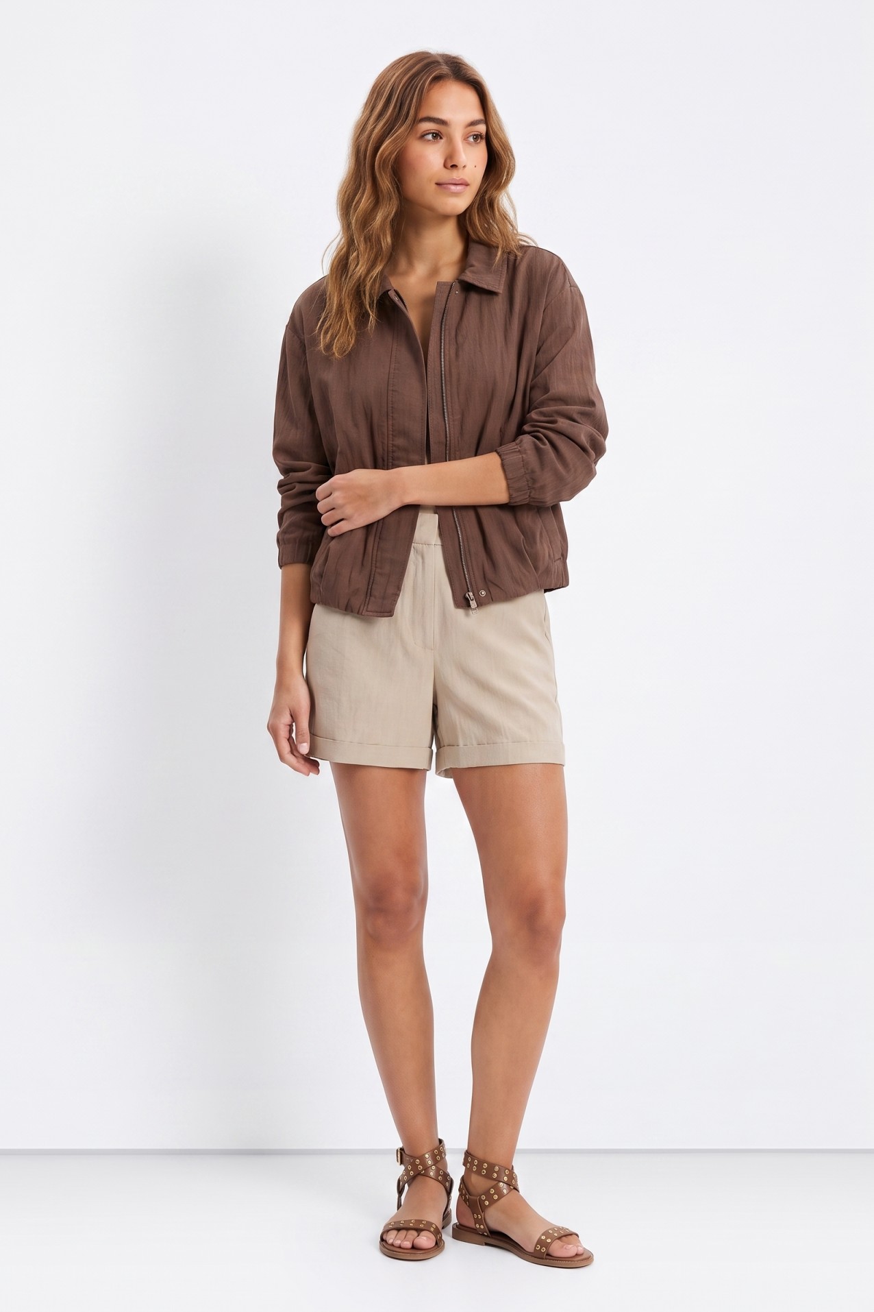 Brown Minimal Cropped Jacket