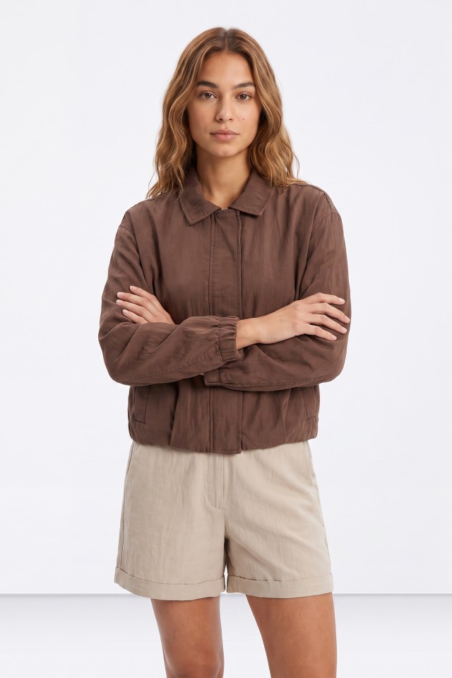 Brown Minimal Cropped Jacket