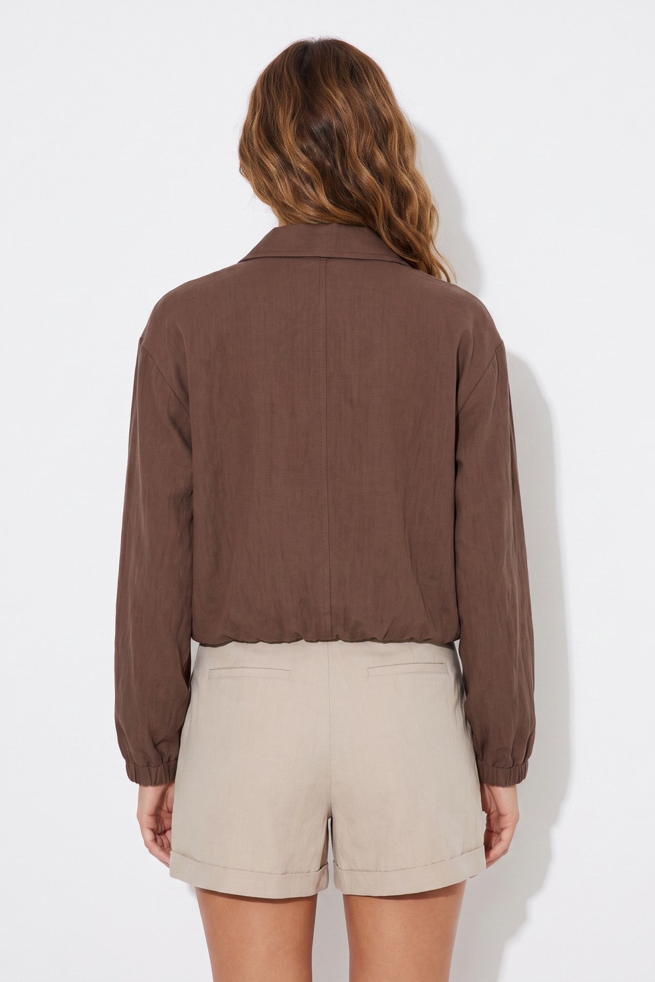 Brown Minimal Cropped Jacket