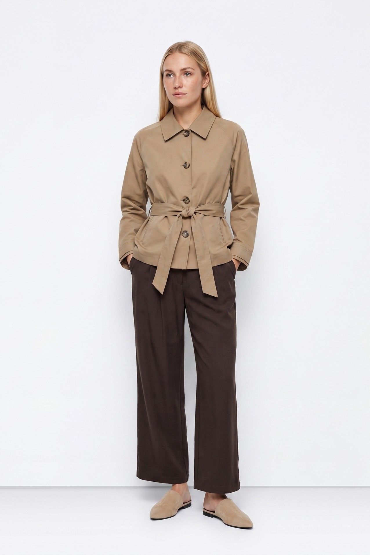 Beige Belted Straight Jacket