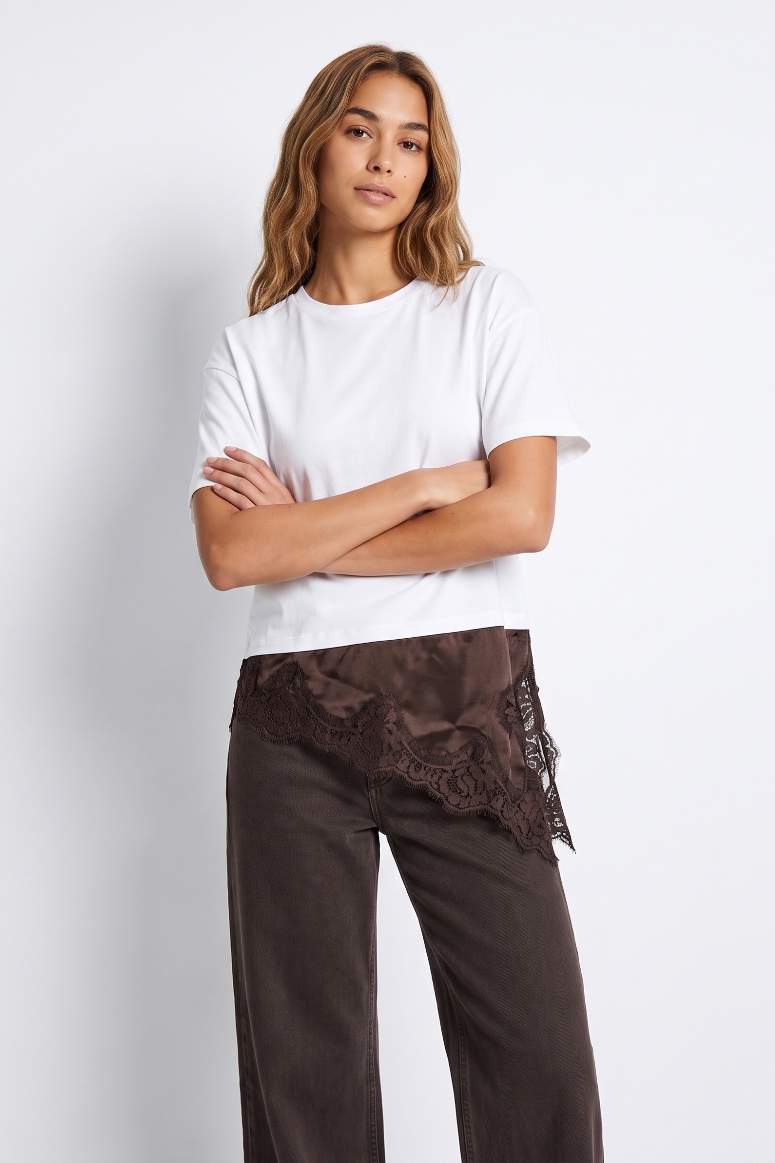 White T-shirt Satin Detail