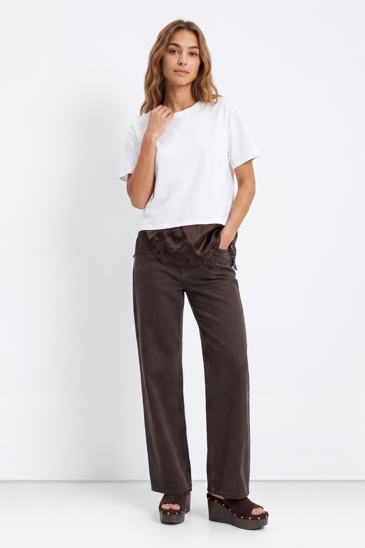 White T-shirt Satin Detail