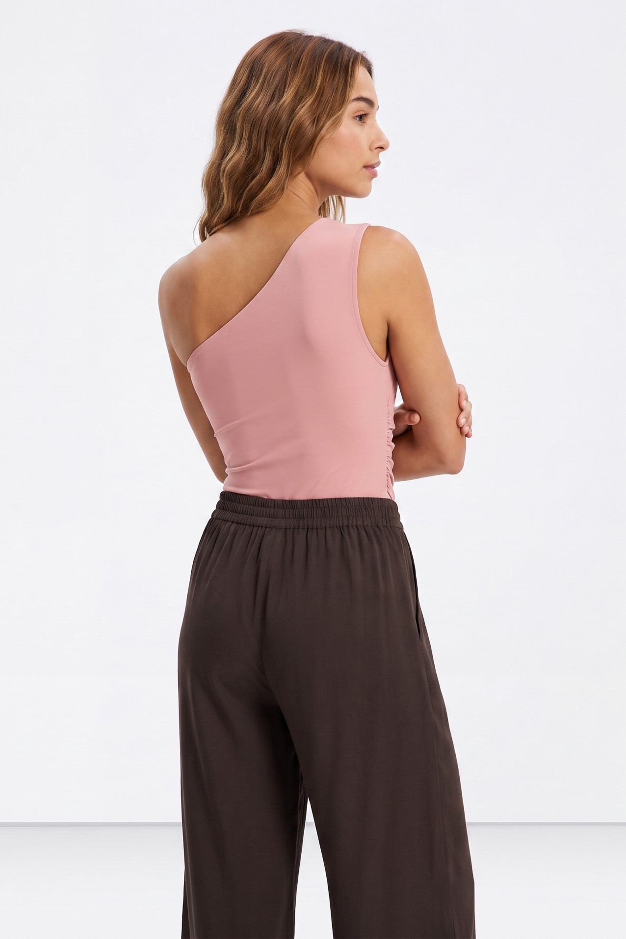 Pink One-Shoulder Fitted Top