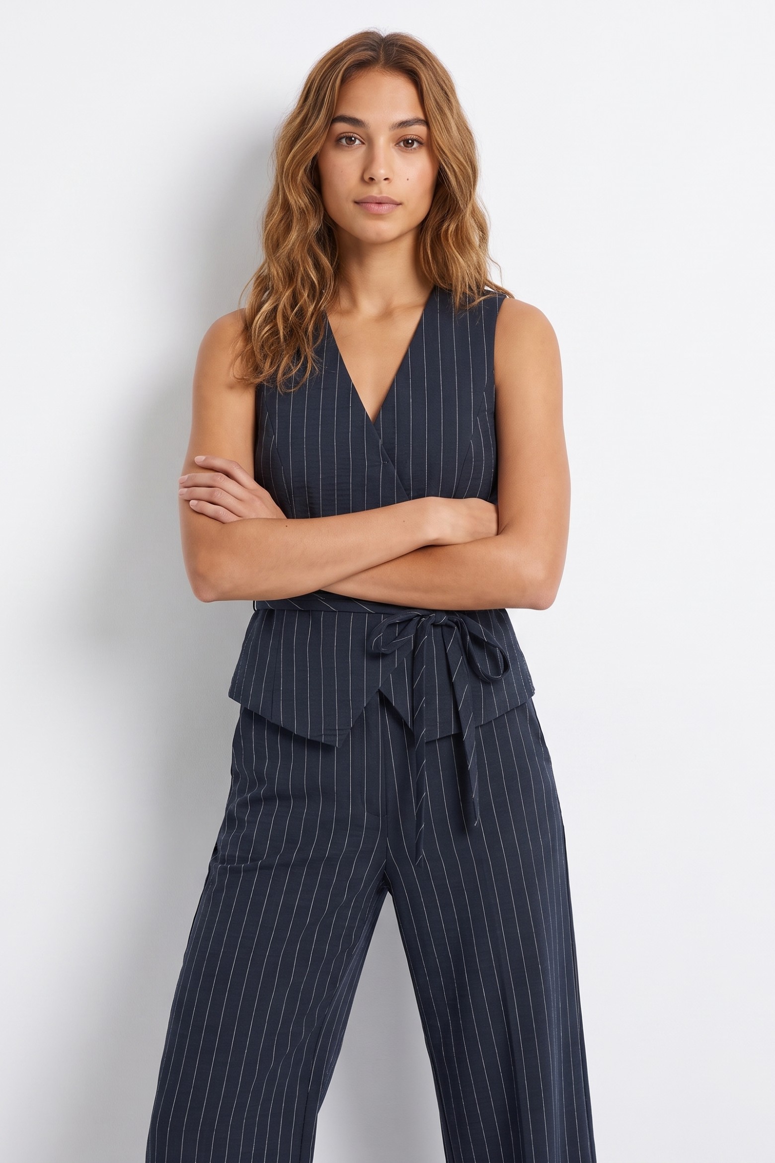 Navy Pinstripe Sleeveless Top