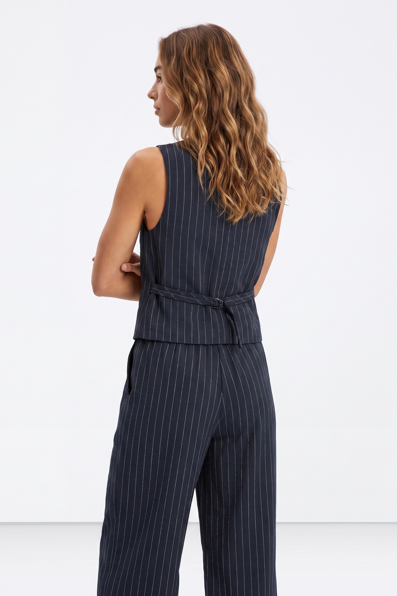 Navy Pinstripe Sleeveless Top