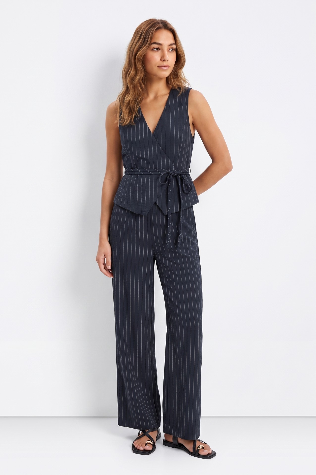 Navy Pinstripe Sleeveless Top
