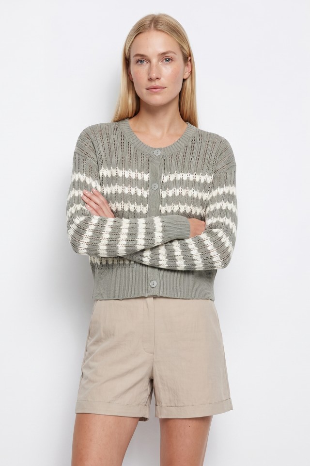 Green striped oversized cardigan