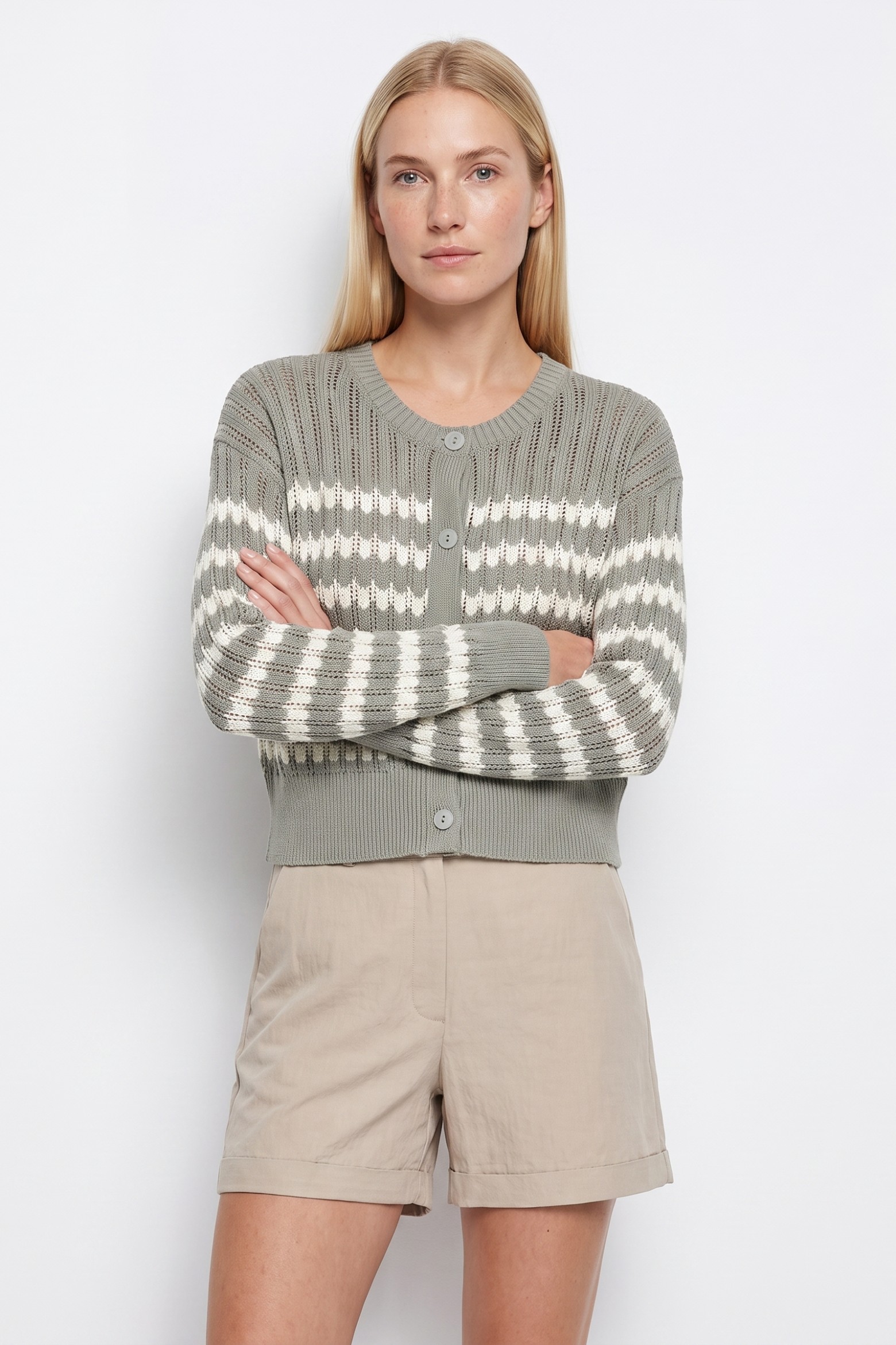 Green striped oversized cardigan