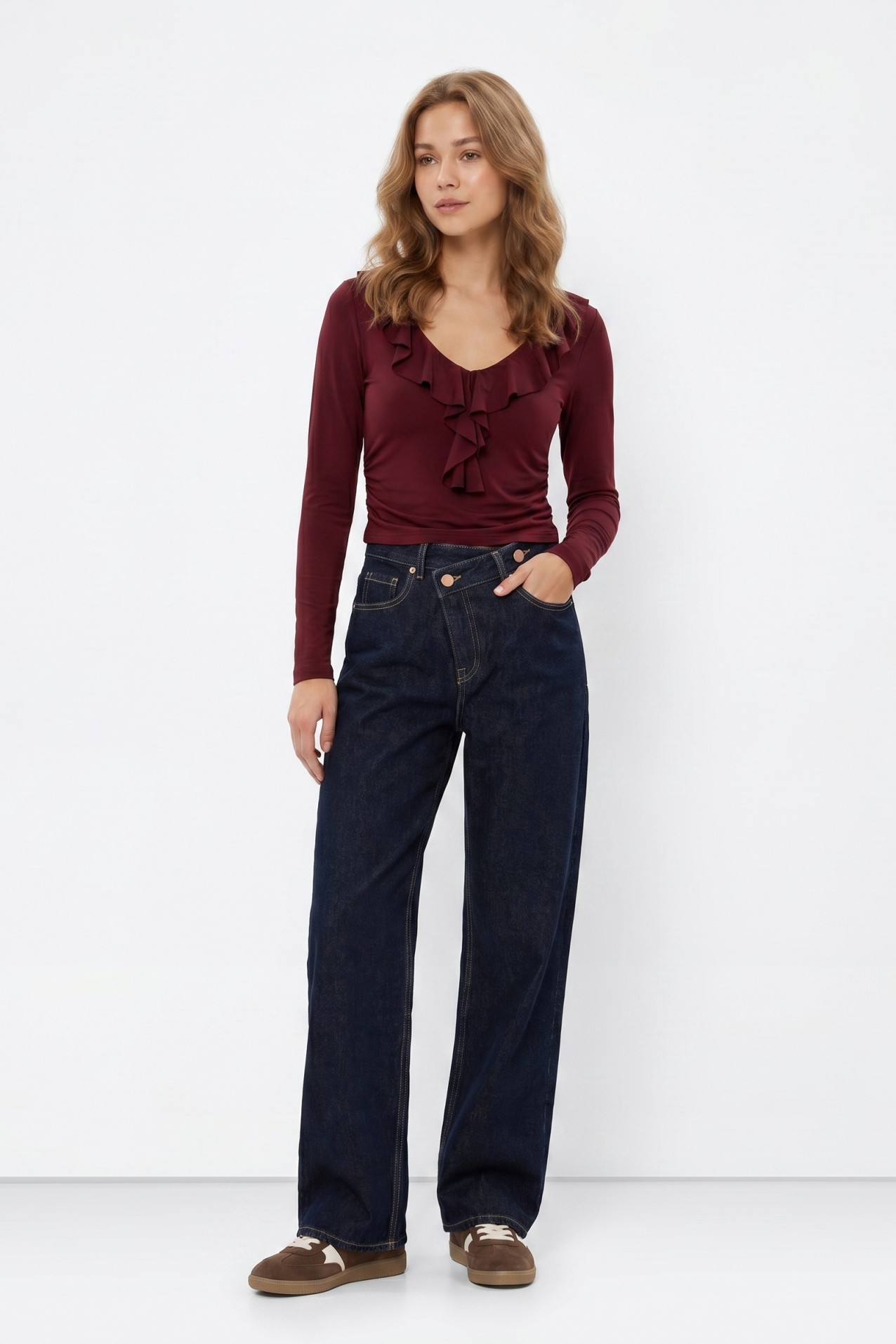 Long Sleeve Red Ruffle Top