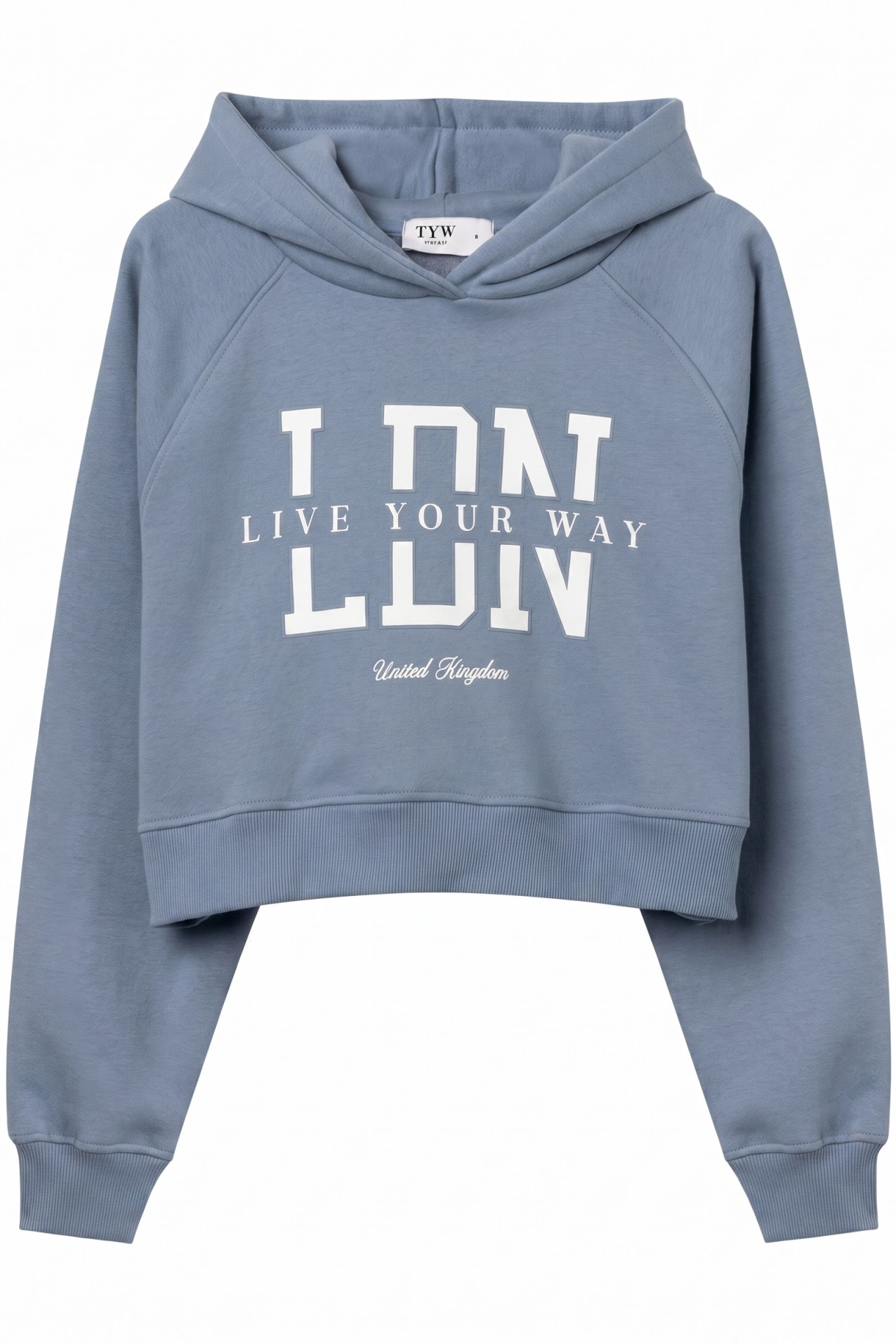 Sudadera crop azul con capucha