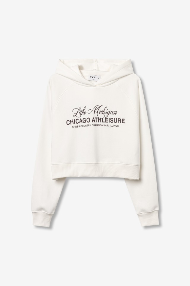 Hoodie crop blanco texto