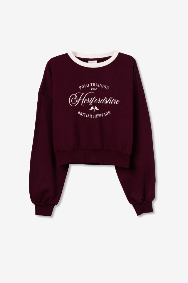 Sudadera cropped burdeos