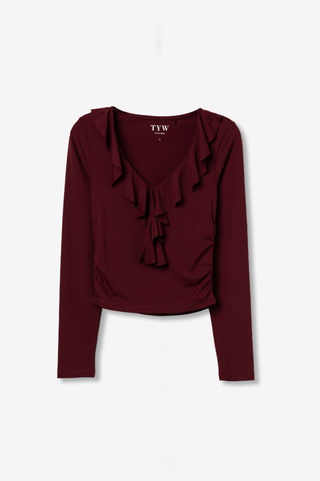 Long Sleeve Red Ruffle Top