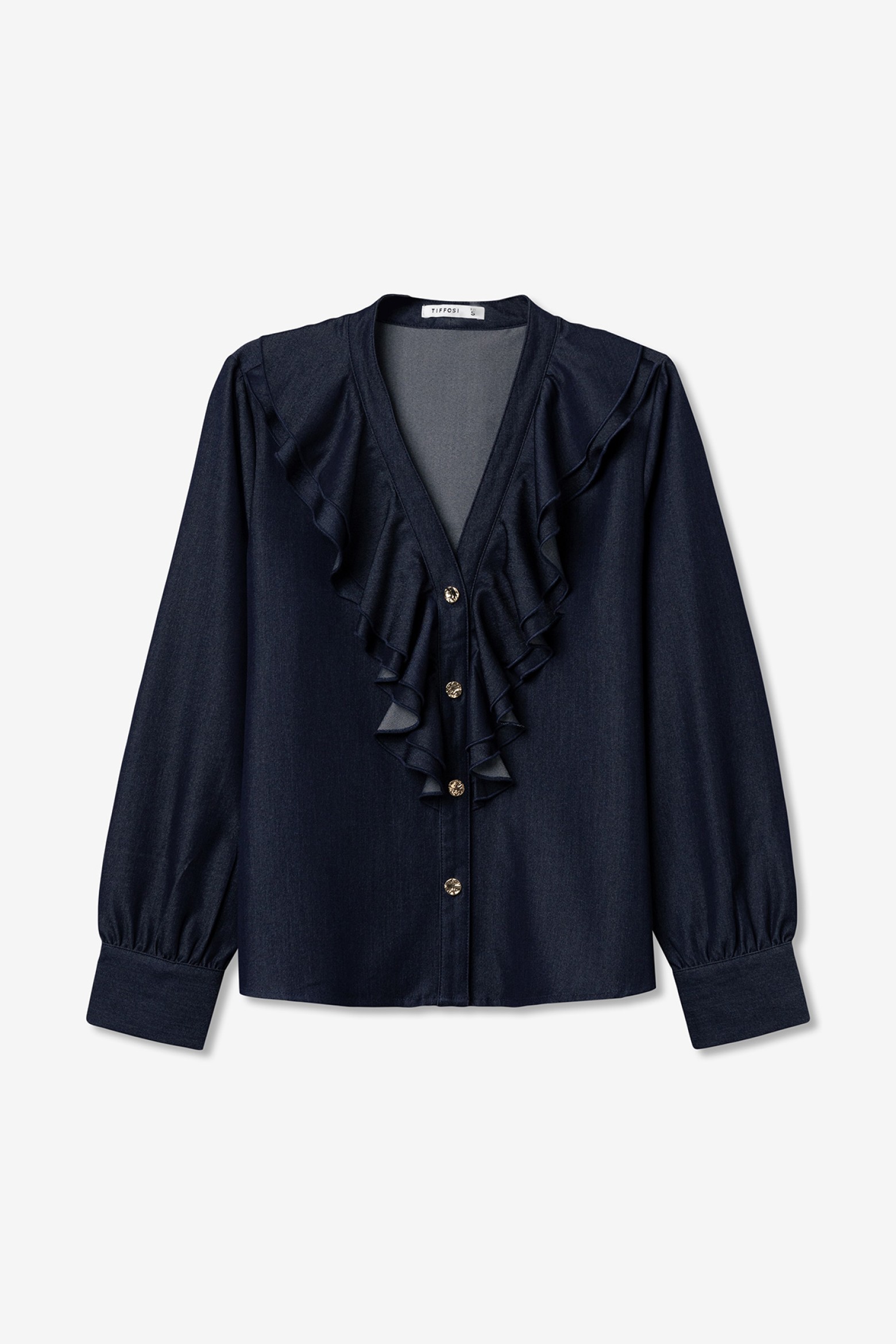 Navy Ruffled Long Sleeve Shirt