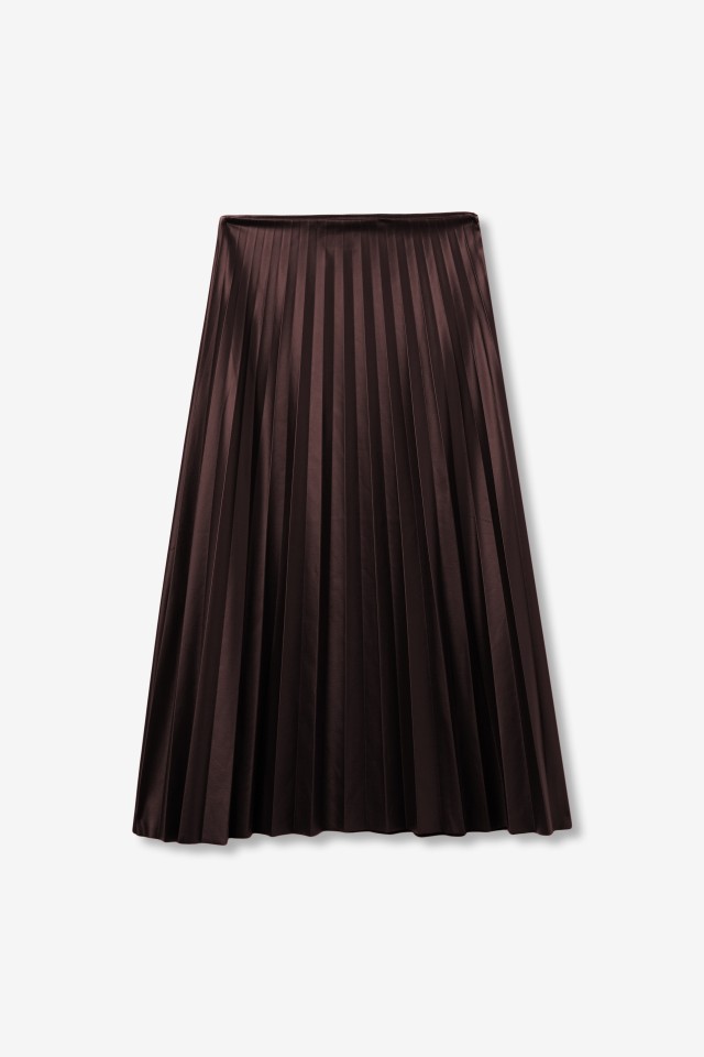 Brown Pleated Midi Skirt
