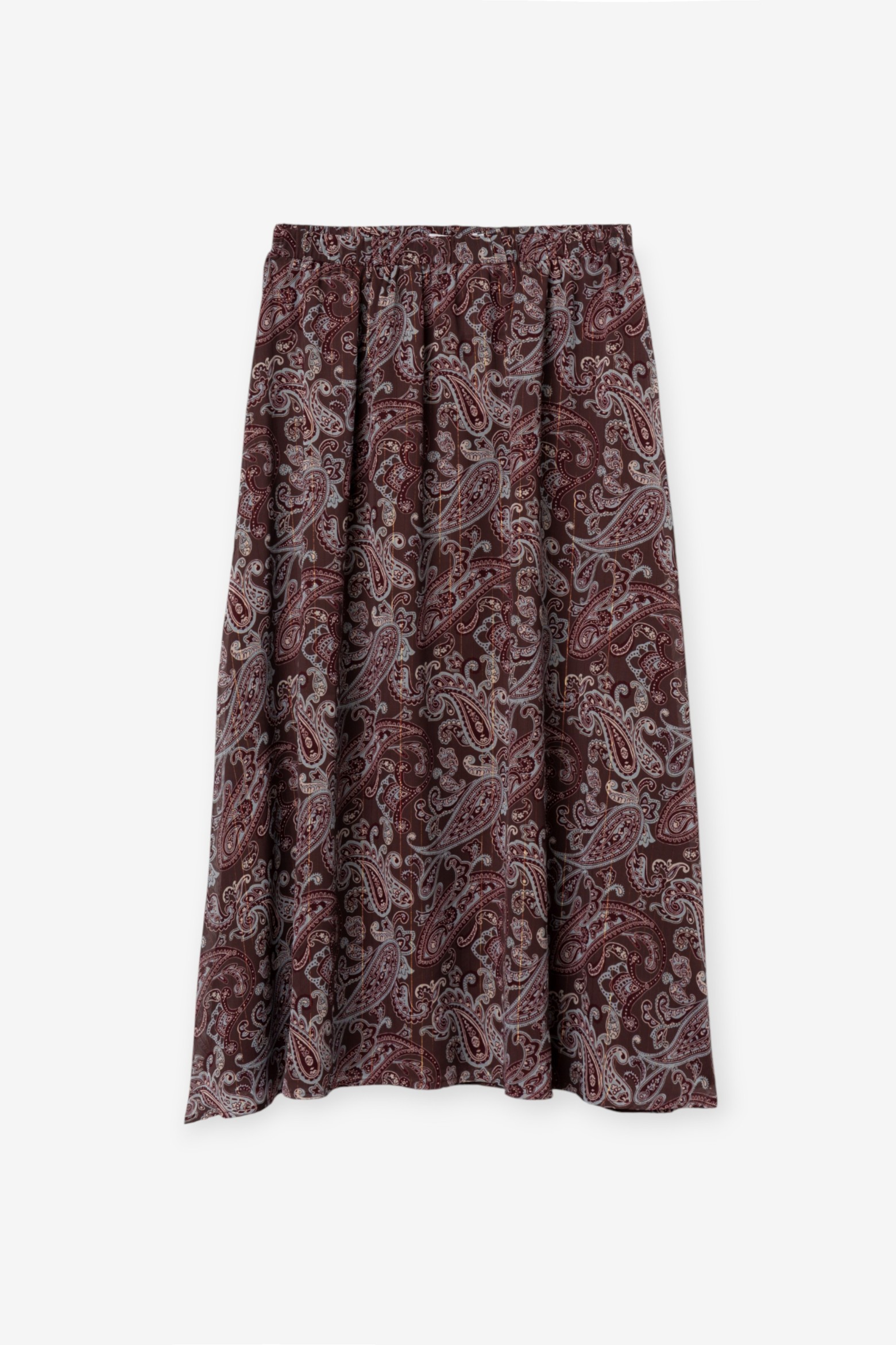 Falda midi marrón estampada