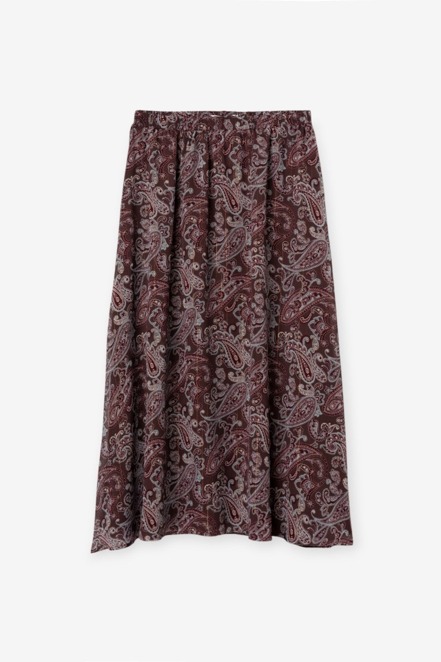 Falda midi marrón estampada