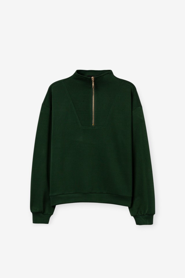 Sudadera verde cremallera alta
