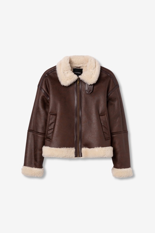 Chocolate Crop Faux Fur Jacket