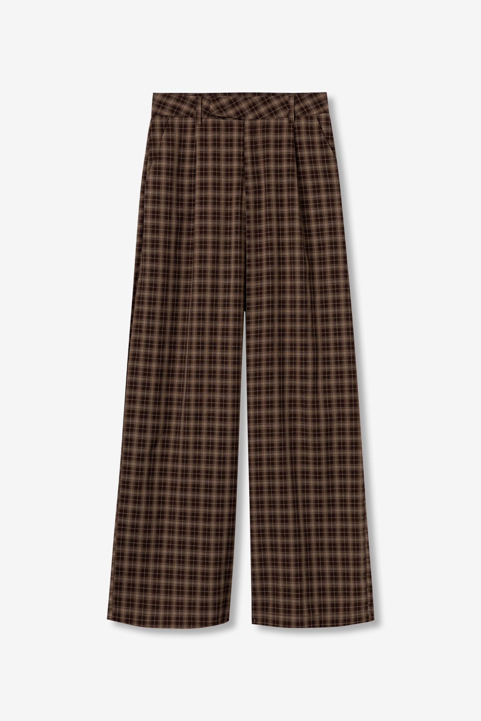 Brown Checked Wide Pants