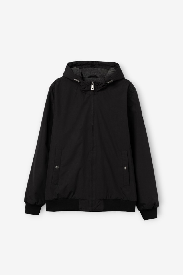 Black hooded casual jacket