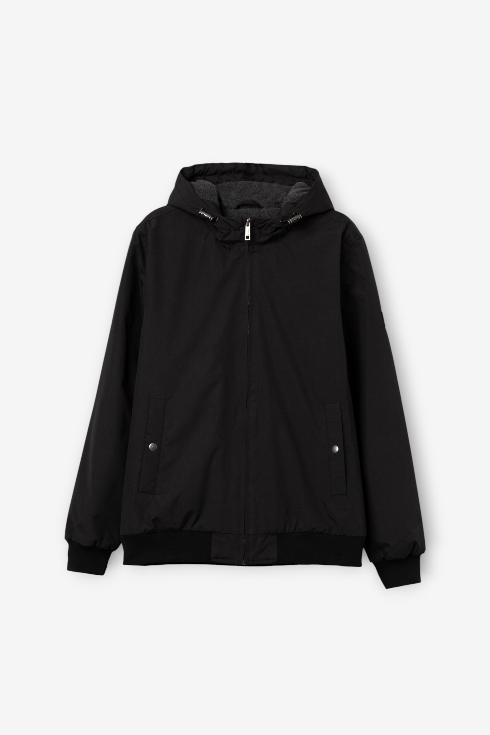 Black hooded casual jacket
