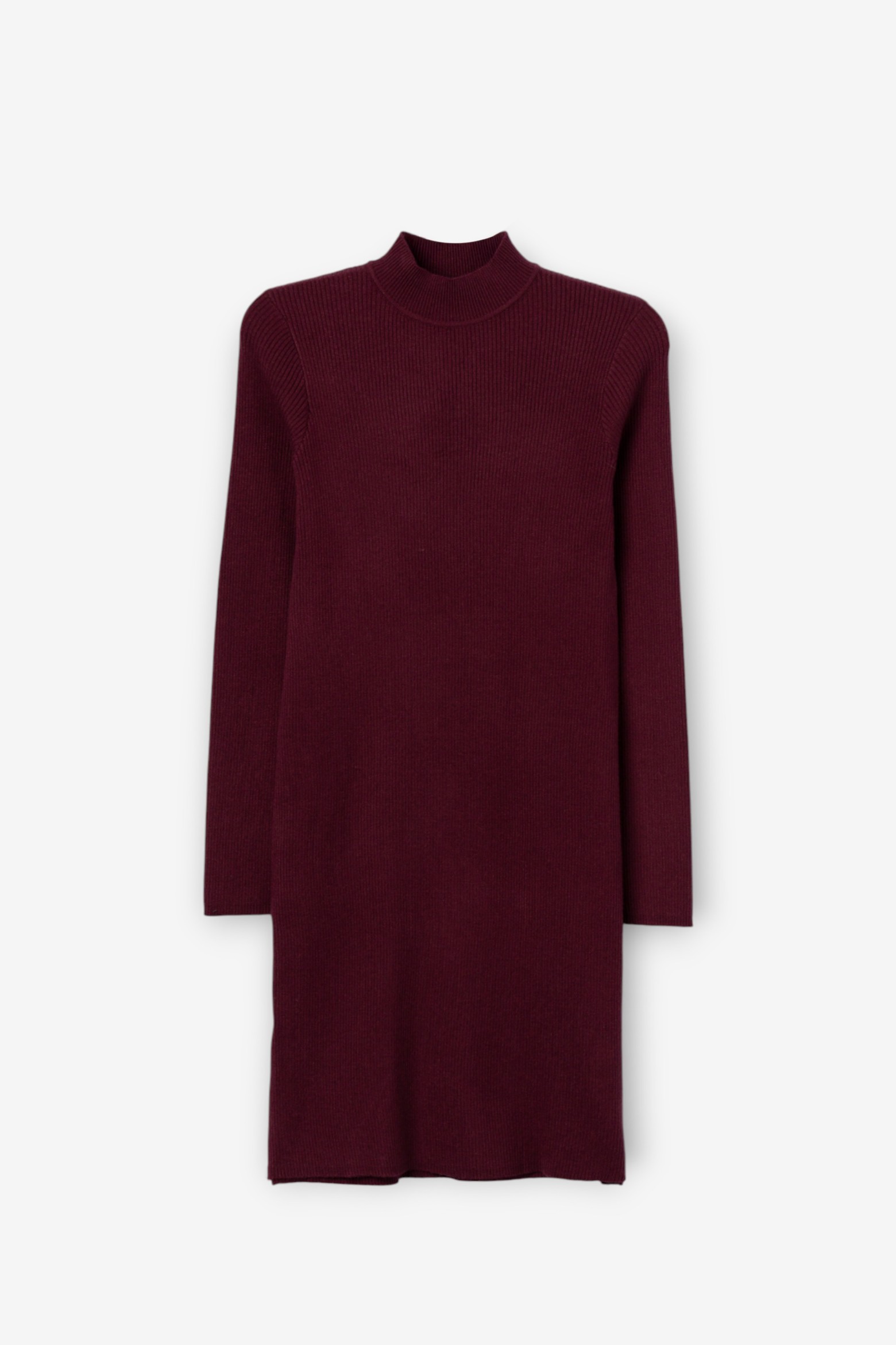Burgundy Fitted Turtleneck Dress