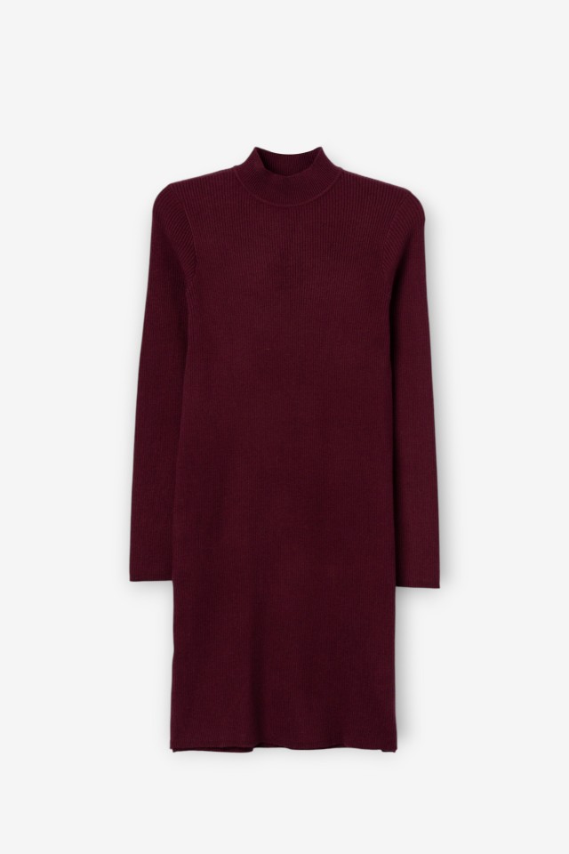 Burgundy Fitted Turtleneck Dress