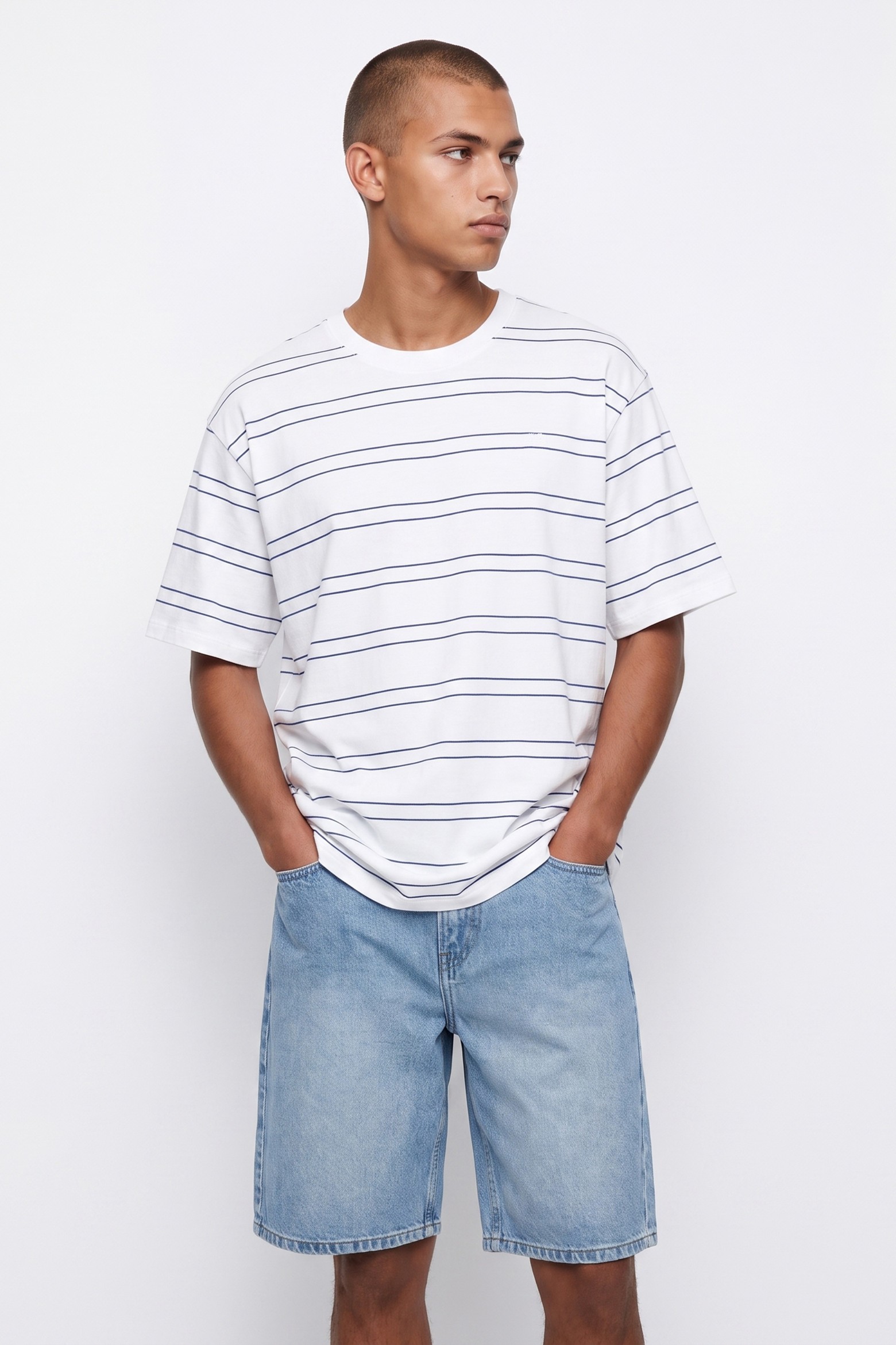Camiseta oversize rayas blanco